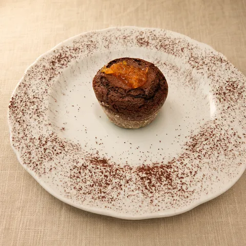 Chocolate cake with caramelised orange peel.