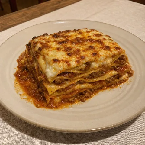 Classic lasagna with ragù, béchamel and a golden crust.